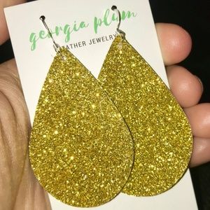 Gold Glitter Teardrop Leather Earrings